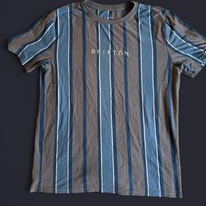 Brixton Striped T-Shirt, Blue and Grey Vertical Stripes, Men's Size Small